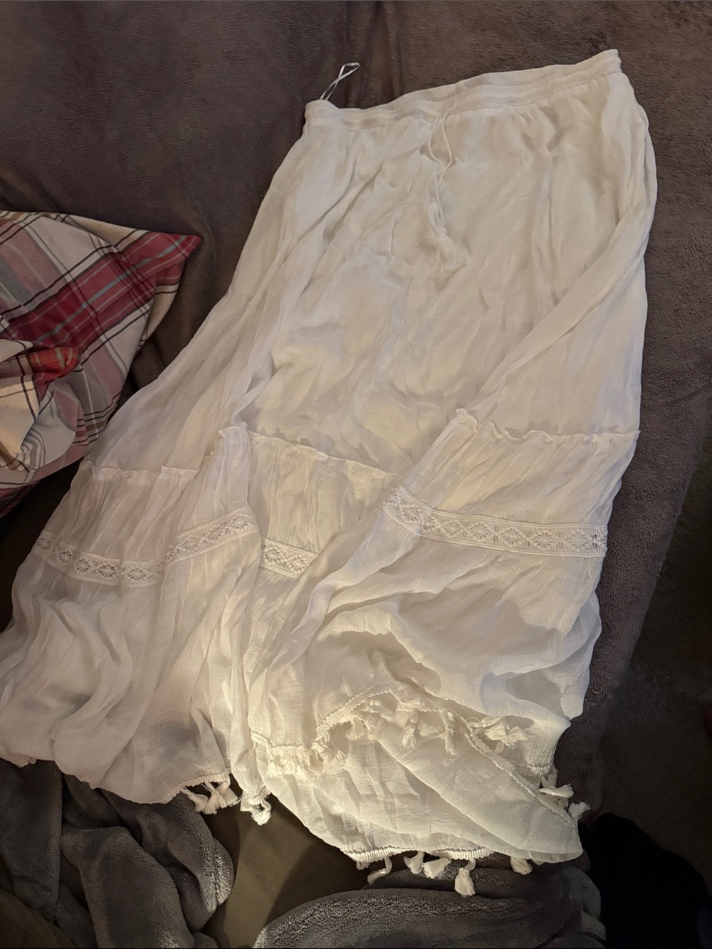 Blue Rain White Maxi Skirt with Lace Trim